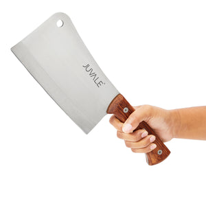 Juvale Meat Cleaver, Heavy Duty Knife with Solid Wood Handle (Stainless Steel, 8-In)
