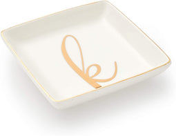 Letter K Ceramic Trinket Tray, Monogram Initials Jewelry Dish (4 x 4 Inches)