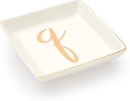 Letter Q Ceramic Trinket Tray, Monogram Initials Jewelry Dish (4 x 4 Inches)