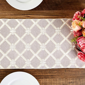 Juvale Woven Table Runner with Tassels, Trellis Embroidered (Silver, 12 x 72 in)