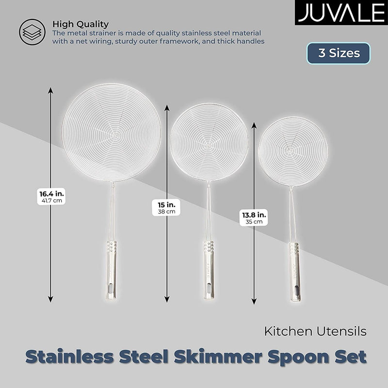 Juvale Stainless Steel Skimmer Spoon Set, Kitchen Utensils (3 Sizes, 3 Pack)