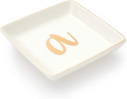 Letter A Ceramic Trinket Tray, Monogram Initials Jewelry Dish (4 x 4 Inches)