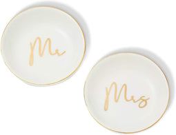 Ceramic Jewelry Trays for Wedding Gift, Trinket Dishes with Mrs and Mr (2 Pack)