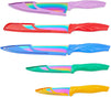 Titanium Knife Set, Paring, Slicer, Bread, Carving, and Chef Knives (Rainbow, 5 Pack)