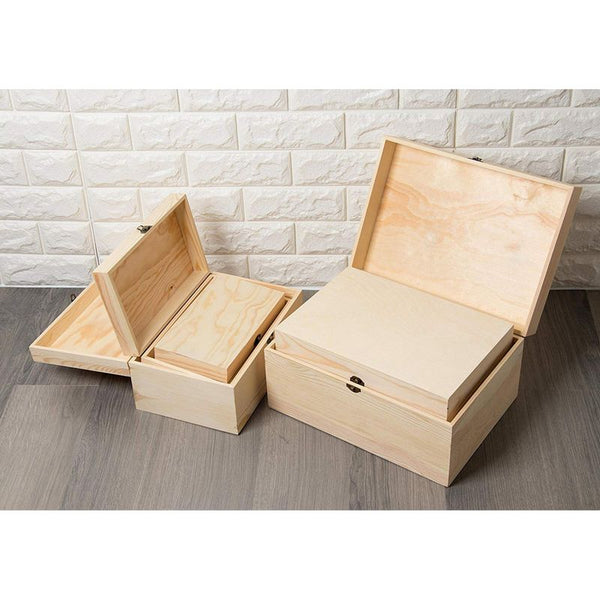 Juvale 5 Pack Unfinished Wooden Boxes with Hinged Lids Arts and Crafts,  Wood Storage Boxes to Paint (Natural, 5 Assorted Sizes)