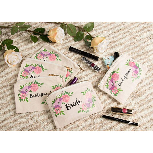 8 Pieces Bridal Shower Makeup Bag Bride Tribe Canvas Cosmetic Makeup Bag Toiletry Pouch Gifts Bag for Bridesmaid Proposal Box Bachelorette Parties, W