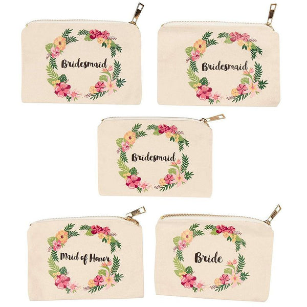 Juvale Set of 5 Floral Bridesmaid Makeup Bag Gifts for Wedding Day, Bridal  Shower, Bachelorette Party Favors (7 x 4 Inches)