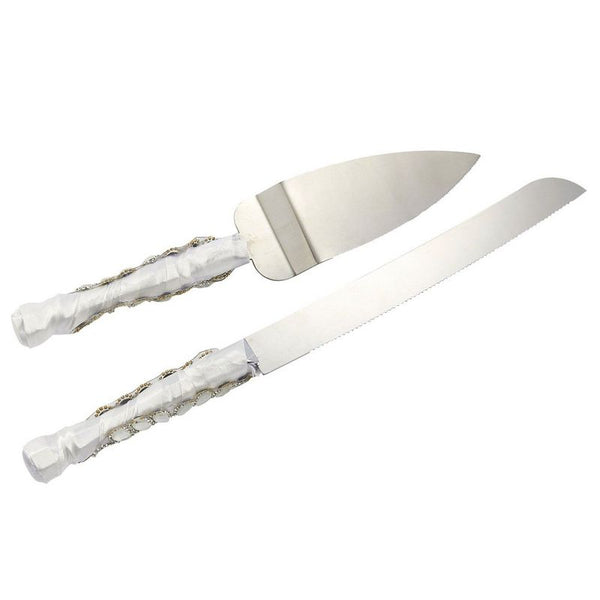 Silver Wedding Cake Knife and Server Set Natural Jute and Lace Handles