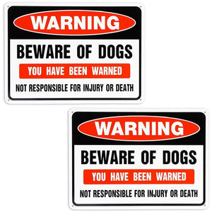 Juvale Beware of Dogs Warning Signs (10 x 7 in, Rust Free Aluminum, UV Printed, 2 Pack)