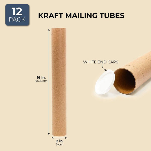 Juvale 12 Pack Mailing Tubes With Caps, 2x16 Inch Kraft Paper