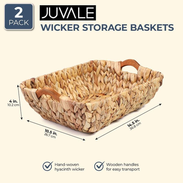 Juvale 2 Pack Small Rectangular Wicker Baskets for Shelves, 6 Inch Wide  Hand Woven Water Hyacinth Baskets