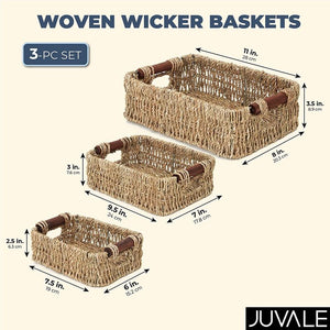 Juvale Woven Wicker Baskets with Handles in 3 Sizes for Home Organization (3 Pack)