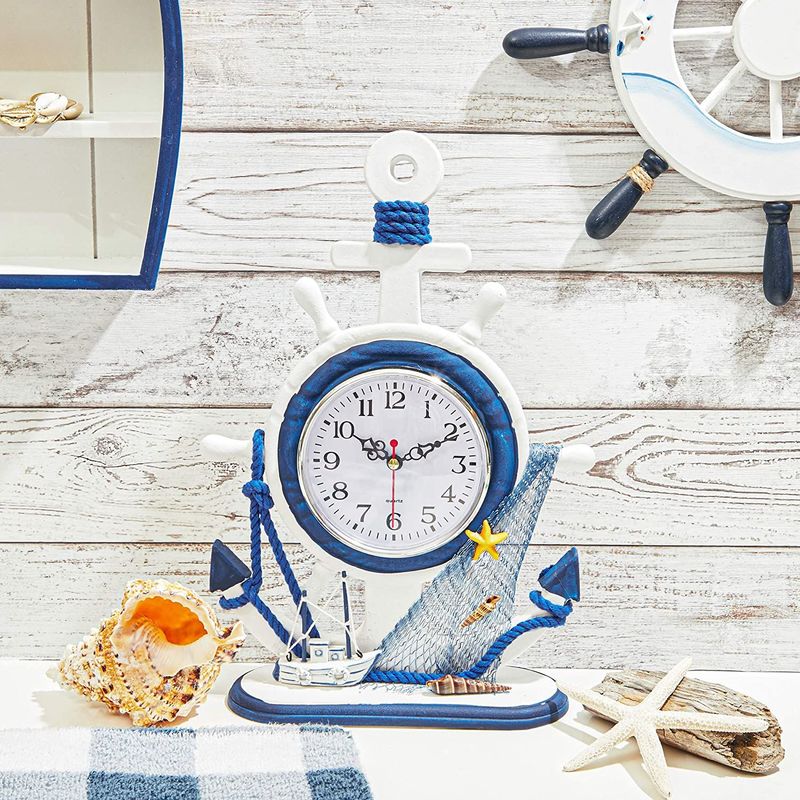 Juvale Sea Theme Clock, Blue and White Nautical Decor for Beach House (13 inches)