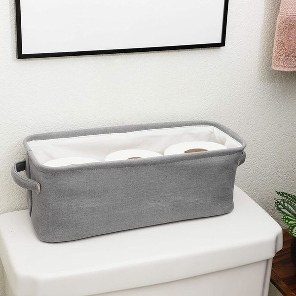 Juvale Toilet Paper Storage Basket for Bathroom Organizing, Rectangular Bin for Fabric Storage, Counter (Gray, 16 x 6 x 5.5 in)