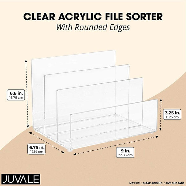 Juvale Clear Acrylic Folder Holder with 3 Sections for Paper Files,  Documents, Envelopes, Desk Organizer for School and Office Supplies, 9x6.75  in