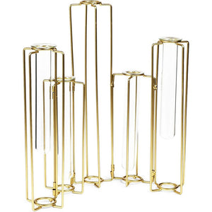 Metal Hinged Plant Stand Set with Glass Test Tube Vases (Gold, 6 Pieces)