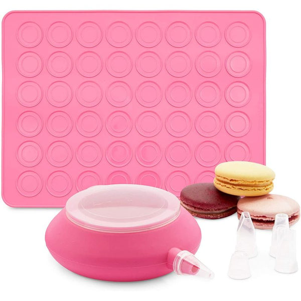 Macaron Baking Kit with Pink Silicone Mat Cookie Sheet, Piping Pot