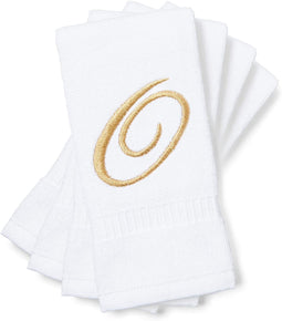 Monogrammed Fingertip Towels, Embroidered Letter O (11 x 18 in, White, Set of 4)