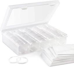 100 Pieces Coin Collecting Starter Holders with Capsules and Storage Box (Clear)