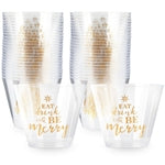 Sparkle and Bash Clear Plastic Cups - Festive Print for Eat, Drink & Be Merry Party Supplies - Durable Plastic Cocktail Gl...