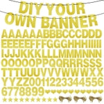 Blue Panda DIY banner Kit - 126 Pieces, Gold Glitter, Letters A-Z & Numbers 0-9 with Stars, Hearts & 3 Strings - DIY Banne...