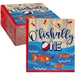 BLUE PANDA O'fishally One Birthday Napkins - 6.5 In, 2-Ply, 100 Count - Fishing Theme Party Napkin for 1st Birthday Party