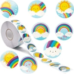 BLUE PANDA Rainbow Stickers Roll - 1.5 in, 1000 Count, Rainbow & Sunshine Stickers Roll for Party Favors for Kids