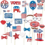 Sparkle and Bash Vote Props Photo Booth Kit - 30 Pieces, Red & White - American Flag & Political Photo Booth Props for Ele...