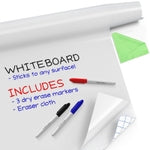 Kassa Reusable & Removable White Board Wallpaper | 1.4ft x 8ft Self Adhesive Dry Erase Contact Paper | 3 Markers & Eraser ...