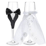 Sparkle and Bash Wedding Glasses for Bride & Groom - 2-Pc 8.75 In Flutes, Black & White, Modern - Champagne Toasting Flute...