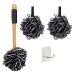 Okuna Outpost Loofah Bath Set - Long-Handle Loofah Back Scrubber - Fast-Drying Shower Poufs & Sponges - Adhesive Hook for ...