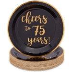 Black Paper Plates for 75th Party, Cheers to 75 Years (9 In, 48 Pack)