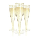 Prestee 48 Pack Champagne Flutes Plastic Disposable - Gold Glitter Flute Glasses for Champagne, Mimosa Bar, New Year's Eve...
