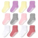 CozyWay Baby & Toddler Socks With Grippers Non Slip Crew Grip Socks for Girls and Boys Soft Comfy Cotton 0-6 Months Pink W...