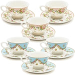 Sparkle and Bash Floral Tea Cup & Saucer Set - Victorian Style & Vintage Cups & Saucers for Garden Party & Bridal Shower -...