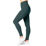 SATINA High Waisted Leggings for Women - Soft, Stretchy Green Leggings with Side Pockets - Full Length Yoga Pants for Wome...