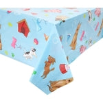 Blue Panda Birthday Tablecloth Puppy Dog Theme - 54 x 108 in, Blue, Pack of 3, Rectangular - Disposable Plastic Table Cove...