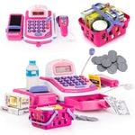 Prextex Grocery Store Pretend Play Electronic Toy Cash Register Set - STEM Cash Register for Kids with Microphone, Play Mo...