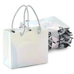 Sparkle and Bash Mini Reusable Gift Bags - Metallic Silver Paper, 6 x 5 x 2.5 In, Pack of 24 with Rope Handles - Goodie & ...