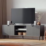 Stead Fluted Wood TV Stand - Soft-Close Doors & Adjustable Shelves TV Console with Storage - Cable Management Entertainmen...