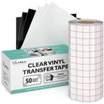 Kassa Light Grip Vinyl Transfer Tape - 6 In x 50 Ft Roll, Clear & 3 Black & White Sheets - Medium Tack Adhesive Transfer T...