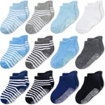 CozyWay Baby & Toddler Socks with Grippers Non Slip Ankle Grip Socks For Boys and Girls - Comfy Soft Cotton 3T-5T Blue / W...