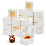 50 Pack 4x4x2.5 Mini Dessert Boxes with Window for Bakery - White