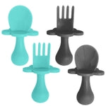 Grabease Silicone Baby Feeding Utensil Set - Self-Feeding Forks For Baby - Forks & Spoon, Ages 6-12 Months - Dishwasher-Sa...
