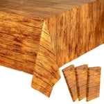 Blue Panda 3 Pack Wood Grain Tablecloth for Rectangle Tables, Brown Wooden Plastic Table Cover, 54x108 in Wood Tablecloth