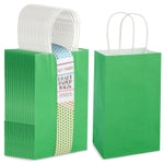 BLUE PANDA 25-Pack Green Gift Bags with Handles - Small Paper Treat Bags for Birthday, Wedding, Retail (5.3x3.2x9 In)