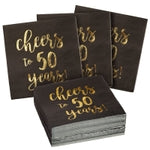 BLUE PANDA 50 Pack Cheers to 50 Years Printed Cocktail Napkins for 50th Birthday and Anniversary - 3-Ply Black & Gold Foil...