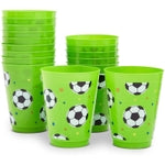 BLUE PANDA Soccer Reusable Plastic Party Cups - Pack of 16 Soccer Reusable Cups - Green Plastic Cups