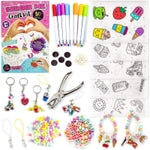 GirlZone Shrink Craft Kit - Pre-Designed Shrink Plastic Sheets & Chalk Pens - DIY Keychain Making Kit & Fridge Magnet Craf...