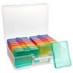 Bright Creations Photo Storage & Organizer Boxes - 4x6, Transparent & Multicolor, 17-Piece Plastic Set with Lockable Handl...